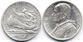 монета Ватикан 5 лир 1931