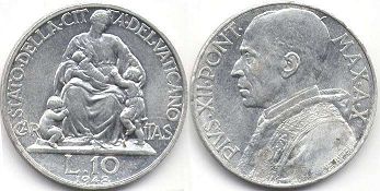 монета Ватикан 10 лир 1948