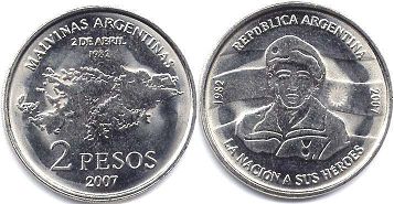 монета Аргентина 2 песо 2007