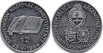 монета Аргентина 2 песо 1994