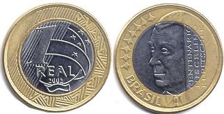 монета Бразилия 1 реал 2002
