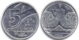 монета Бразилия 5 крузейро 1990