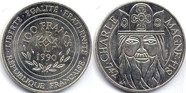 монета Франция 100 франков 1990