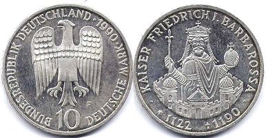 монета ФРГ 10 марок 1990