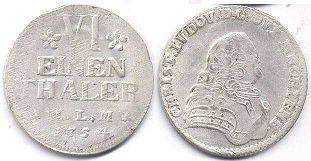 монета Мекленбург-Шверин 1/6 талера 1754