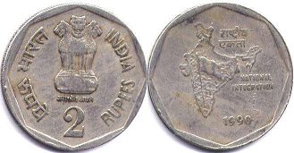 монета Индия 2 рупии 1990