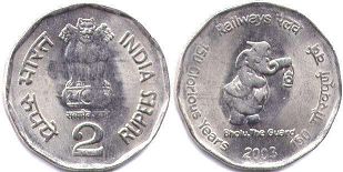 монета Индия 2 рупии 2003