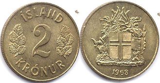 монета Исландия 2 кроны 1958