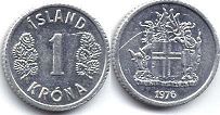 монета Исландия 1 крона 1976
