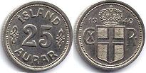 монета Исландия 25 аурар 1940