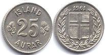 монета Исландия 25 аурар 1961