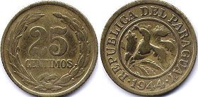 монета Парагвай 25 сентимо 1944
