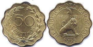 монета Парагвай 50 сентимо 1953
