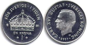 монета Швеция 1 крона 2007