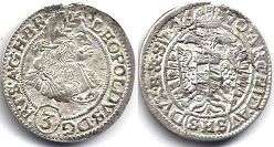 монета Австрия 3 крейцера 1670