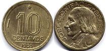 монета Бразилия 10 сентаво 1955
