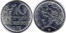 монета Бразилия 10 сентаво 1979