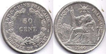 монета Французский Индокитай 50 центов 1946