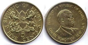 монета Кения 5 центов 1990