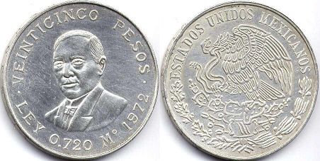 монета Мексика 25 песо 1972