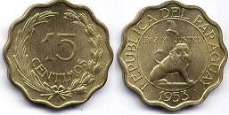 монета Парагвай 15 сентимо 1953