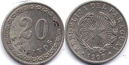 монета Парагвай 20 сентаво 1908