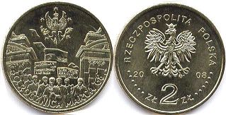 монета Польша 2 злотых 2008
