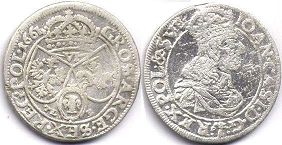 монета Польша шостак 1661
