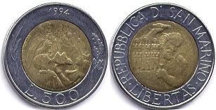 монета Сан-Марино 500 лир 1994