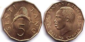 монета Танзания 5 сенти 1976