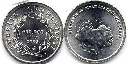монета Турция 500000 лир 2002