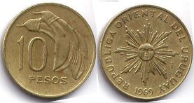 монета Уругвай 10 песо 1969