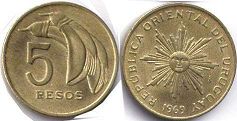 монета Уругвай 5 песо 1969