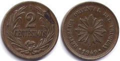 монета Уругвай 2 сентесимо 1949