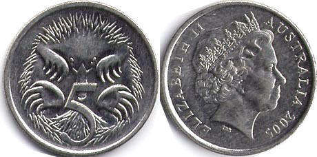 Австралия монета 5 центов 2005 Elizabeth II