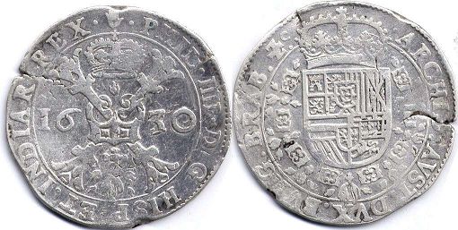 монета Испанские Нидерланды патагон 1630