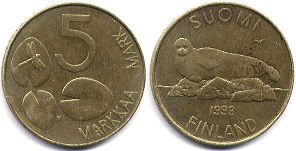 монета Финляндия 5 марок 1993