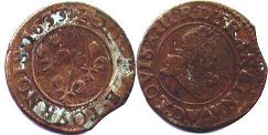 монета Франция двойной денье 1633