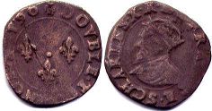 монета Франция двойной денье 1590