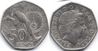 монета Великобритания 50 пенсов 2004