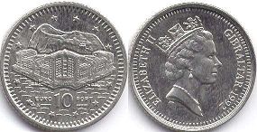 монета Гибралтар 10 пенсов 1992