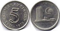 монета Малайзия 5 сен 1973