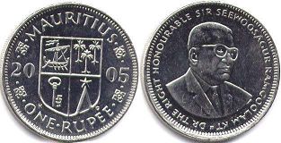 монета Маврикий 1 рупия 2005