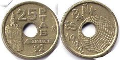 монета Испания 25 песет 1992