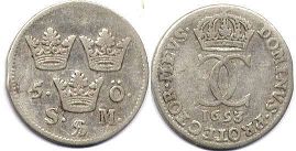 монета Швеция 5 эре 1693