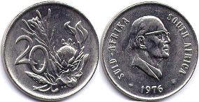 монета ЮАР 20 центов 1976
