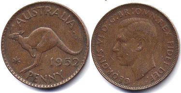 монета Австралия 1 пенни 1952