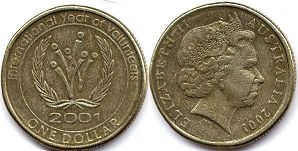 монета Австралия 1 доллар 2001