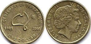 монета Австралия 1 доллар 2001