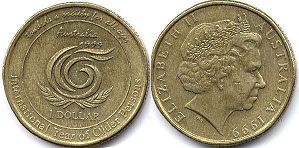 монета Австралия 1 доллар 1999